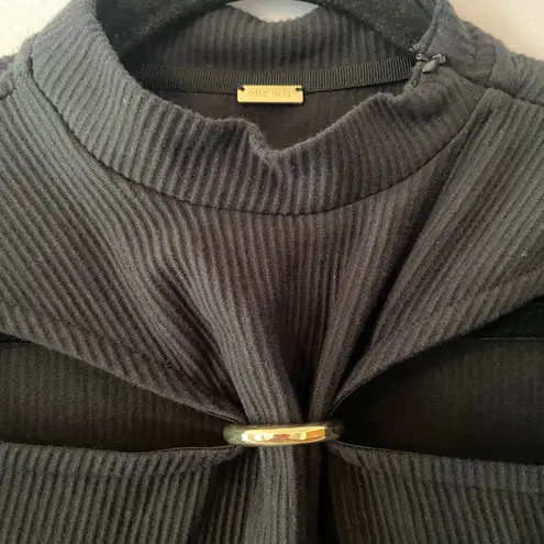 Cult Gaia Women's size XS Black Mora Top Ribbed Cut-Out Long Sleeve Blouse