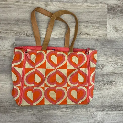 DSW Orange, Pink & Cream Snap Top Canvas Tote See Photos For Stains