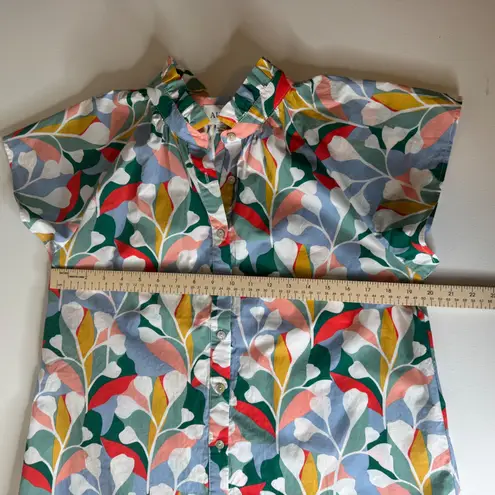 Aura Button Up Blouse Sz Small Colorful Leaf Print Short Sleeve Beachy Tropical