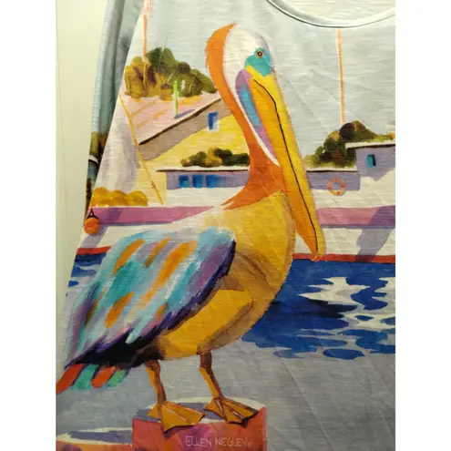 Art & Sol Ellen Negley Women Size XXXL Pelican Boat Dock Grommet Art to Wear Top Blue