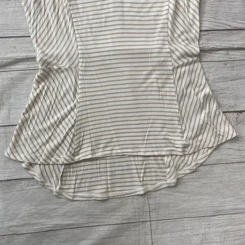 White House | Black Market  women M V-cut stripe hi low tank top tan white  - Image 9