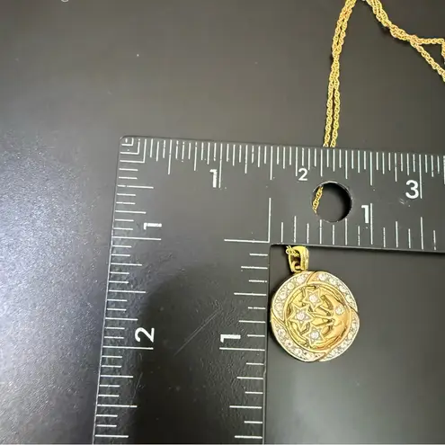 Vintage Unsigned Gold Tone Pave Crystals Moon and Stars Locket Pendant Necklace