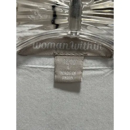 Woman Within White Crochet 3/4 Sleeve Top Size 18/20 V Neck Boho Peasant