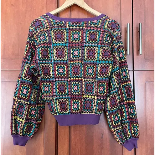 Farm Rio for Anthropologie Sweater Granny Square Pattern Size XS
