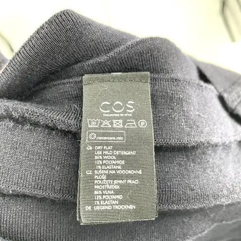 COS Wool Blend Turtleneck Ribbed Short Sleeve Sweater Dress Navy Blue size Small