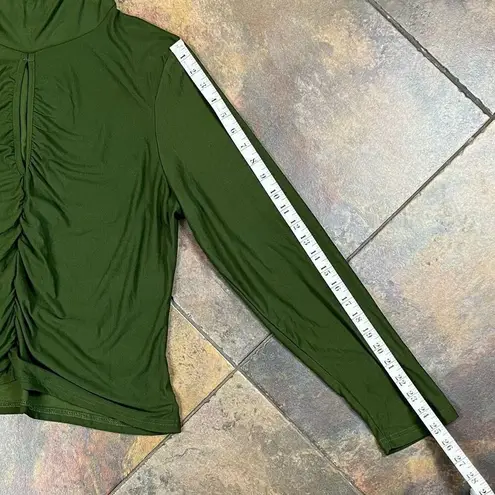 Feathers Green Ruched Key Hole Long Sleeve Blouse 2X