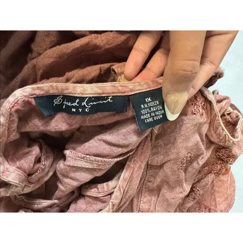 Spellbound NYC Boho Maxi Dress XL Brown Embroidered Button Front Rayon Pink