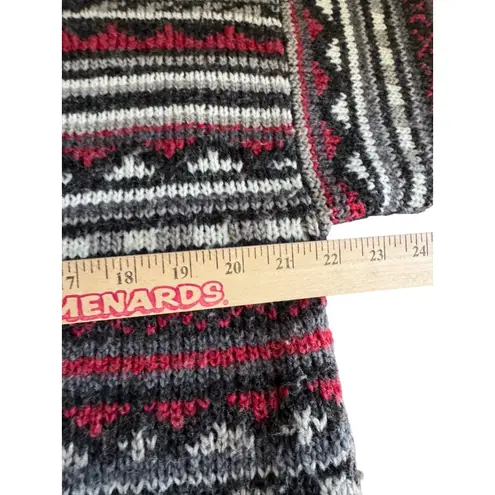 BASH Full Zip Knit Sweater Jacket L Nordic Fair Isle Pattern Gray Red Wool Blend Size L