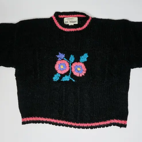 Vintage 80s Ivy Handmade Knit Floral Sweater Size L
