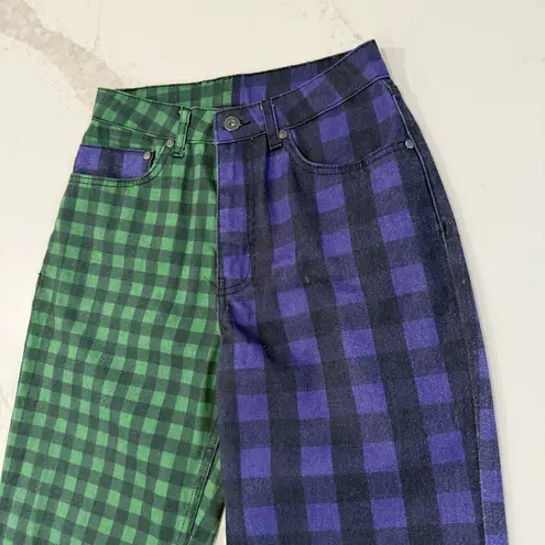 The Ragged Priest Mixed Plaid HighRise Checkered Dad Jean Womens 26 Green/Purple