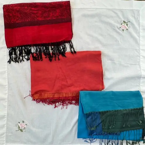 Bundle of Red, Orange, and Blue Silk Scarf/Pashmina Red