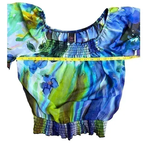 Wrapper Sheer Floral Blue & Green Watercolor Dreamy Flutter Sleeve Blouse XS