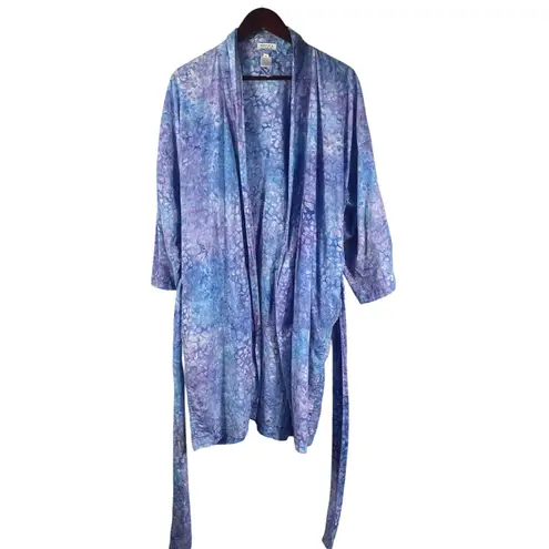 NOVICA Women's Artisan S/M Batik Blue Purple Abstract Robe 100% Cotton Kimono Size M