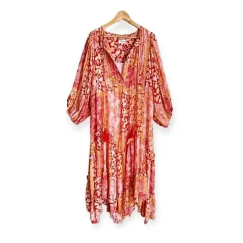 Talisman Sabrina Midi Dress Relaxed Oversized Bohemian Bonfire Size L NEW Orange Size L