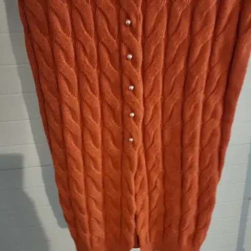 Naadam Pearl Button Cable Knit Skirt Nectar Size S Orange