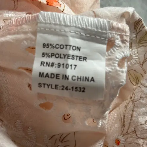 Solitaire Blouse XL Peach Eyelet Floral Ruffle Sleeve Cottagecore Boho Peasant