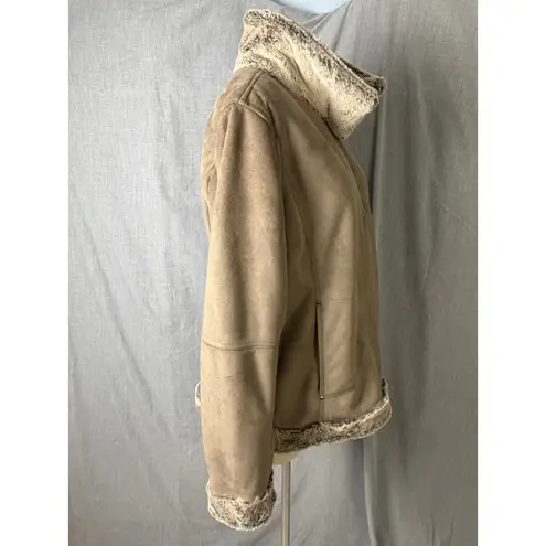 Hilary Radley Faux Shearling Jacket NWT Taupe Suede Plush Fur Trim Coat L