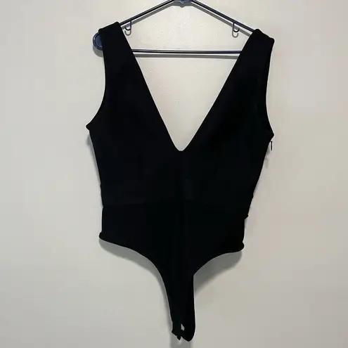 Herve Leger HERVÉ by Hervé Léger Black Plunging Knit Thong Bodysuit Size Large