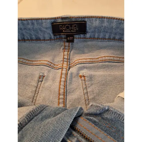 Rachel Roy Women's Distressed Light Wash Denim Bermuda Shorts Size 4/27