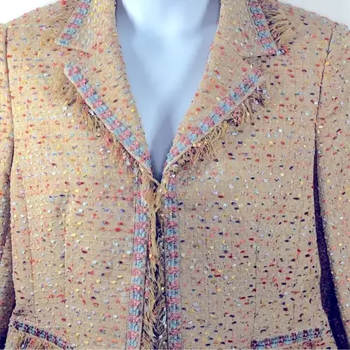 Bergamo Studio Tan Boucle Tweed Confetti Fringe Blazer | Size Medium