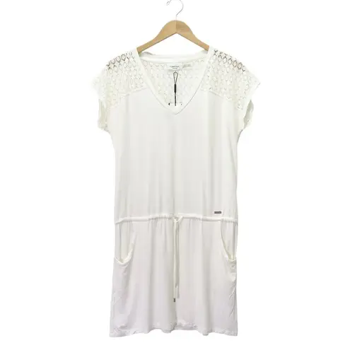 Calvin Klein NWT  Swim Cover-Up Dress Size S/M Milk White Crochet Trim Beachwear