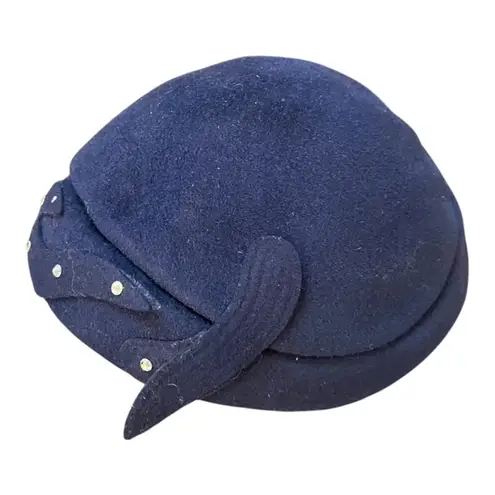 Neumann Endler 100% Wool Navy Blue Rhinestone Hat Fair Field Felts Cloche VTG Tan