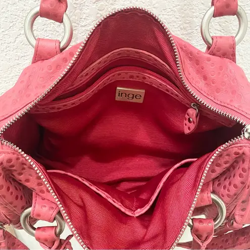 INGE Pinkish Red Polka Dot Textured Leather Satchel Shoulder Bag