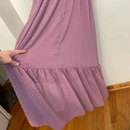 FASHION Midi Tiered Swiss Dot Dress Lilac Lavender Purple Faux Wrap Work NO BELT Size XL