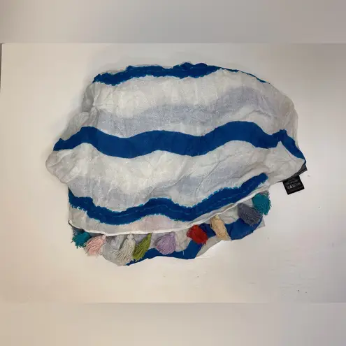 Renee’s NYC Accessories Y2K Viscose Blue and White Striped Scarf with Tassels