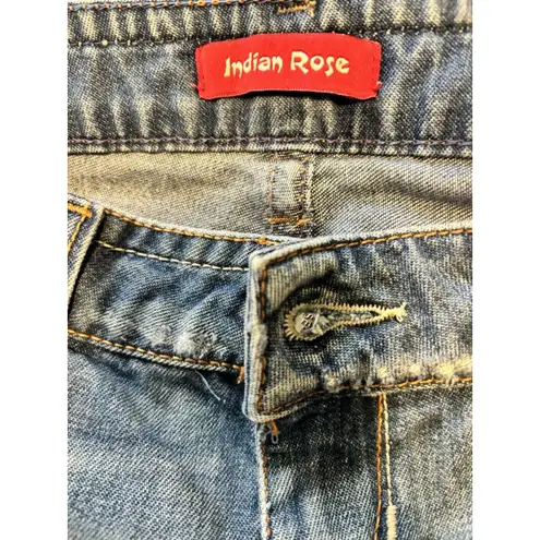 Women's Vintage Indian Rose Wide Leg Loose Fit Denim Blue Jeans 32 X 33 Low Rise