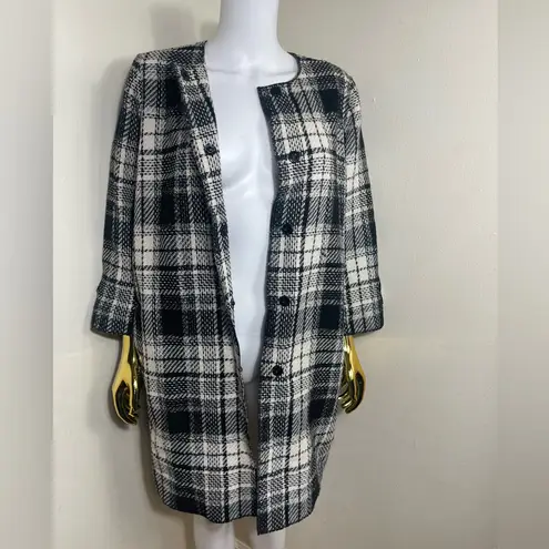 D&G Elegant Black and White Plaid Long Sleeve jacket coat dress
