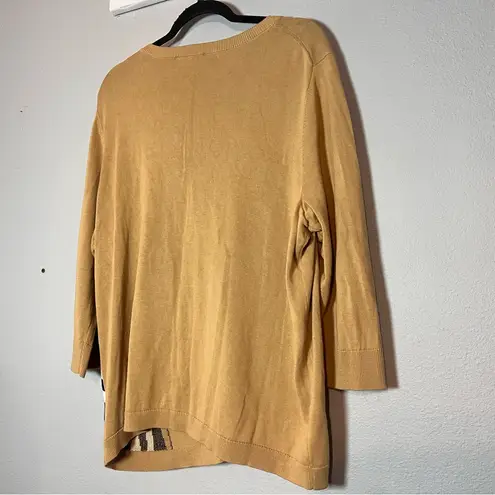 Talbots  Sweater Crewneck Zebra Print Tan 3/4 Sleeves Size 2X Cotton Blend