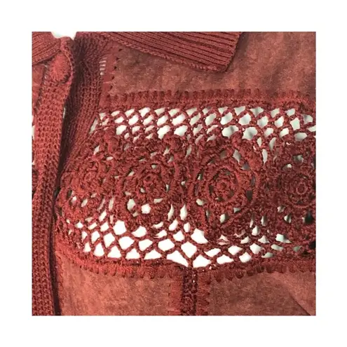 J. Jill Rustic Red Wool & Suede Patchwork Long Cardigan Medium Tall