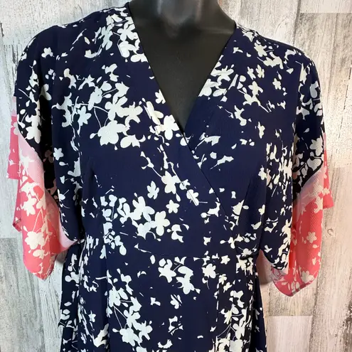 Motherhood Maternity Floral Wrap Dress Navy/Pink Sz Large | MSRP $50