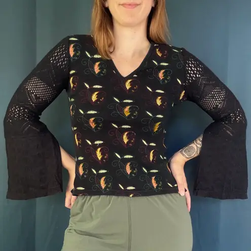 Custo Barcelona Vintage 90s/Y2K Embroiderd Crochet Sleeve Shirt