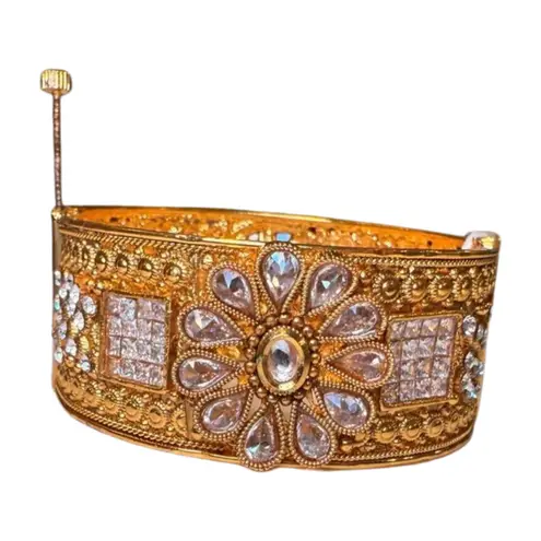 Nazila Couture Designed Gold Plated Bracelet with Clear Gem Accents
