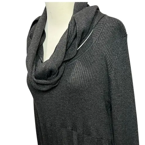 Dana Buchman Sweater Dress With Scarf XL Gray Ribbed Fit Flare Timeless Career