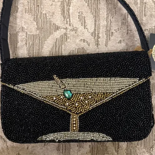 NWT Viral Martini Olive Black Gold Silver Beaded Shoulder Bag Made in India New