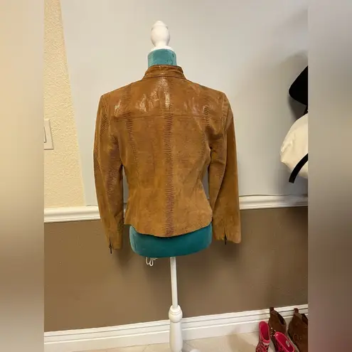 Valerie Stevens Genuine Leather Moto Jacket – Cognac Brown Snake Print – Size S
