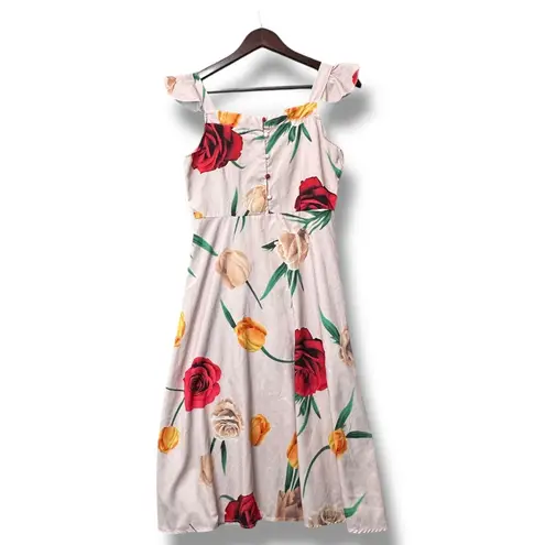 Handmade Womens Floral Dress Ruffle Sleeve Fit & Flare Romantic Sz S Cottagecore