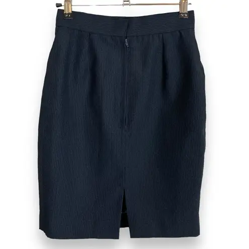 Vintage Mini Pencil Skirt Pinstripes Back Vent Office Navy Blue Parisian Fabric Size 00