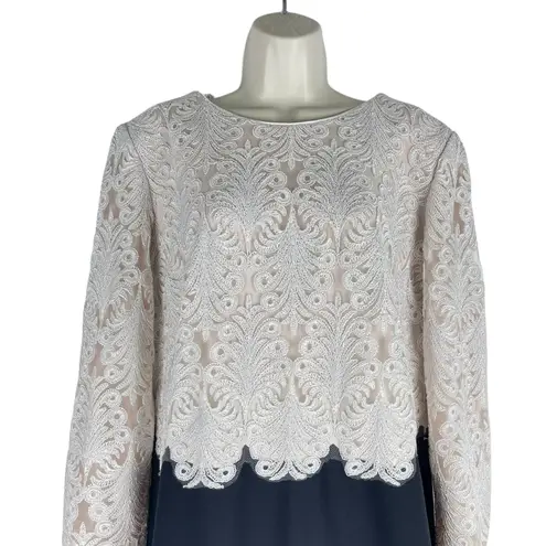 Tadashi Shoji Embroidered Lace Long Evening Gown Black Ivory Size 18