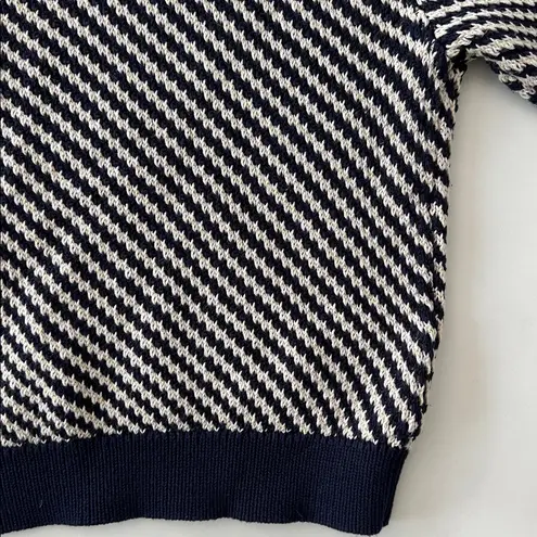 Love, Bonito Paola Short Sleeve Knit Crewneck Sweater Top Navy Blue Cream 6/S