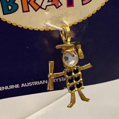 Birthstone Brats Grad Brat Jet Charm Genuine Austrian Crystal Pendant Graduation Gold