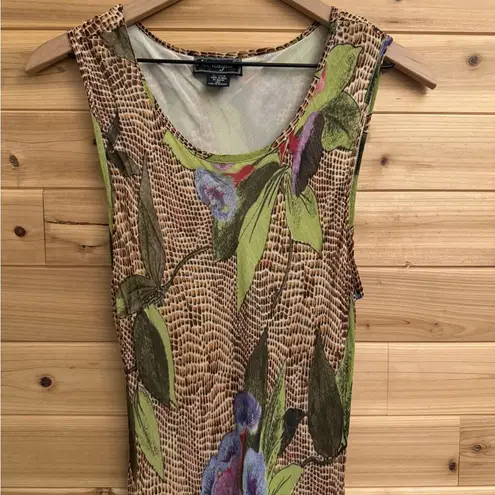 Vintage Nostalgia Size Large Rustic Floral Alligator Print Slinky Maxi Dress Green - Image 6