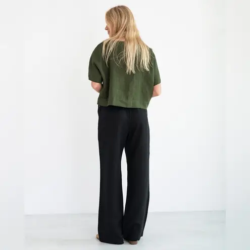 Loft Anne Taylor  Linen Julie Curvy Classic Trouser | Black | NWT