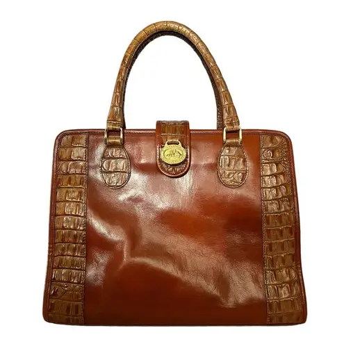 Brahmin Vintage  Brulee Tuscan Satchel - Cognac Leather Croc-Embossed Handbag