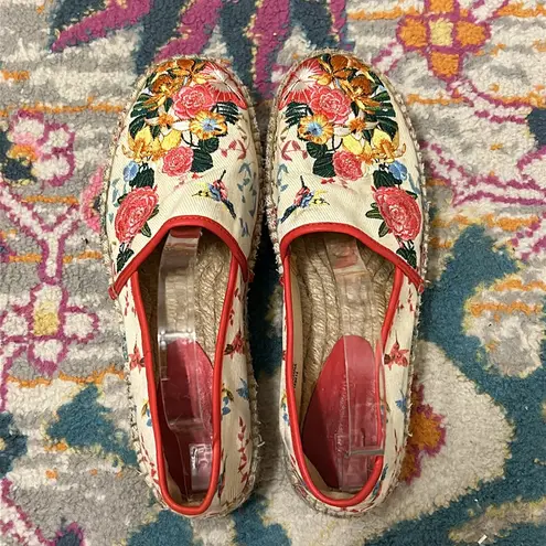 Johnny Was Floral Embroidered Andra Platform Espadrille Slide On Flat Size 8