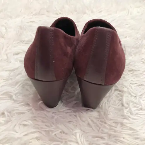 Ecco Plateau Shootie Leather Suede Heels Burgundy Red 37 EU