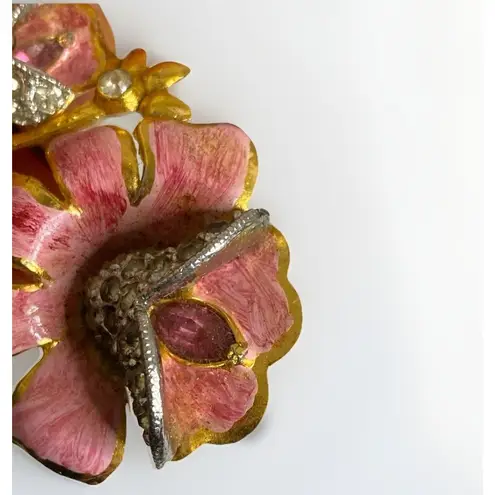 Antique Coro 1930s Flower Enamel Fur Clip Enamel &Colored & Clear Rhinestones Pink